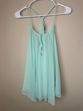 LC Lauren Conrad L Mint Green Sheer Flowy Tank Top Strappy Open Back Tie Detail